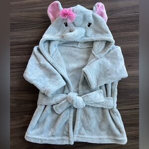 Charming Elephant Hooded Baby Robe - Light Gray